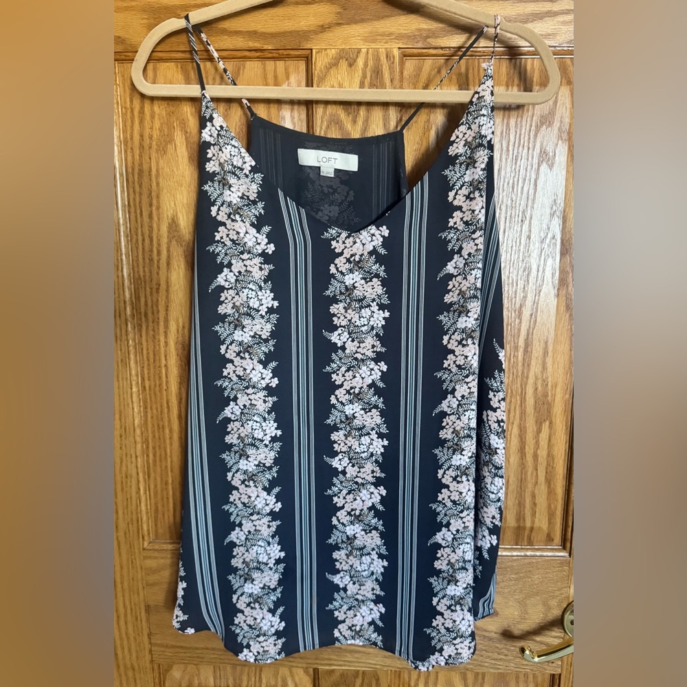 LOFT Navy Floral and Stripe Tank Top